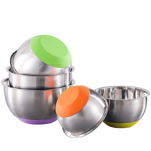 Juego de cuencos de ensalada ecológicos de acero inoxidable pulido con tapa de silicona y fondo antideslizante para utensilios de cocina - Product Image 5