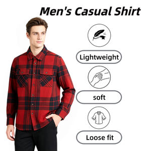 Camicia in Flanella a Quadri Rossa e Nera per <span class=keywords><strong>Uomo</strong></span>, 100% Cotone Organico, Maniche Lunghe, Tasche sul Petto, Leggera e Morbida, Casual, OEM, Vendita all'Ingrosso - Product Image 1
