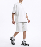 Ensemble décontracté homme sur mesure en tissu lisse, t-shirt oversize et short, col rond, deux pièces, streetwear, tenue d'été, loungewear
