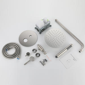 Mitigeurs dans le mur Salle de bain Système de douche à effet pluie Ensemble de robinet de bain et de douche thermostatique noir - Product Image 6