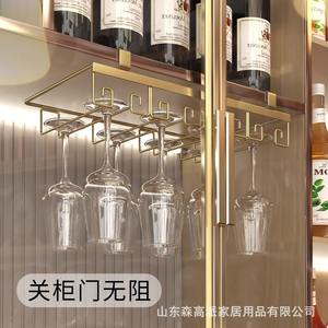 ชั้นวางแก้วไวน์ทองแดงทรงสี่เหลี่ยมแบบแขวนกลับหัว ที่วางแก้วแบบมีก้าน สำหรับงานปาร์ตี้ เหล็กดัด สไตล์จีนใหม่ - Product Image 3