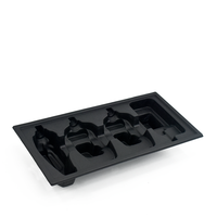 Plateau en papier moulé noir personnalisé avec logo, en matériaux recyclés biodégradables, gaufrage et estampage recyclables