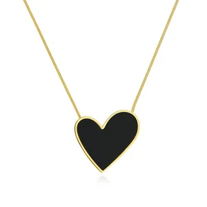 Custom Wholesale Girl 18K Gold Plated Stainless Steel Costume Jewelry Women Popular Black Heart Charm Necklace