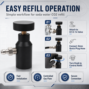 Station d'adaptation pour remplissage et recharge de bouteilles de dioxyde de carbone pour eau gazeuse avec valve à raccord rapide de 8 mm pour vannes G1/2-14, en matériau PC noir - Product Image 3