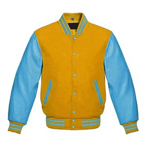 เสื้อแจ็คเก็ตวาร์ซิตี้ผ้าแคนวาสสีเหลืองน้ำเงิน ราคาถูก ใส่ได้ทั้งชายหญิง กันลม กันน้ำ แขนหนัง PU คอวี ทรงปกติ ใส่ได้ในฤดูใบไม้ผลิ - Product Image 1