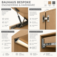Lit plateforme tatami fonctionnel Bauhaus sur mesure avec armoire de rangement modulaire intégrée pour appartement moderne