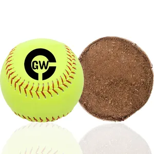 Bolas softball de 12 polegadas, logotipo personalizado, bolas de cortiça de couro amarelo, softball