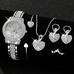 Reloj de Cuarzo de Acero Inoxidable de Lujo para Mujer con Juego de Joyería de Diamantes de Imitación, Collar y Pendientes con Diseño de Cisne y Corazón - Regalo Deportivo y Elegante - Product Image 5