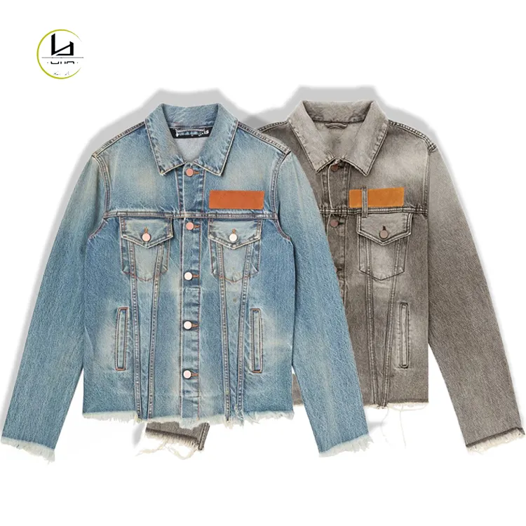 factory wholesale manufacture vintage wash frayed ripped streetwear jackets cowboy denim jean jacket custom denim jacket