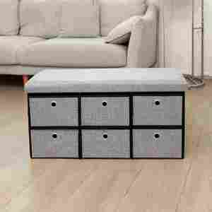 Siège rembourré amovible, pouf de rangement double pliable à 6 tiroirs - Product Image 1