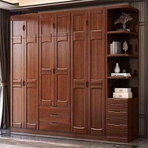 Chinese Style Panel <b>Wardrobe</b> Walnut Wood Hinged Door <b>Large</b> Capacity Storage Bedroom Cabinet - Product Image 1
