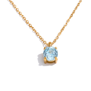 Collier JINYOU 3081 en acier inoxydable plaqué or avec zircon cubique bleu clair, pendentif en zircon imperméable - Product Image 1