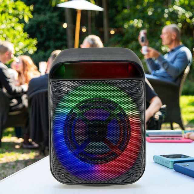 Small 8-Inch Plastic Battery Operated RGB Wireless Mic Karaoke Speaker with AUX for 5.3 20W Extra Bass for Home Family Parties