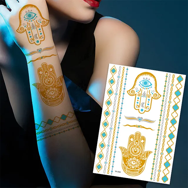 New design Gold Foil Silver Leaf Temporary Golden Wedding Hand Sticker Paper Henna Tattoo Stickers