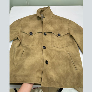 Men's <strong>Brown</strong> Suede <strong>Leather</strong> <strong>Jacket</strong> Casual Zip up Collared Bomber <strong>Jacket</strong> Vintage Short Coat for Spring Autumn - Product Image 4