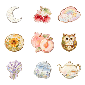 Broches personnalisées en métal époxy avec impression UV, motif cerise, hibou, fruit, fleur, épingles de revers, broches personnalisées avec logo illustré pour cadeau - Product Image 2