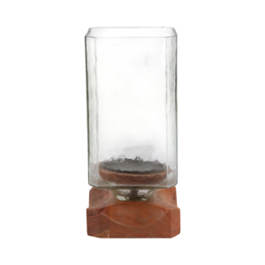 Wood And Glass <b>Candle</b> Holder <b>Hurricane</b> Contemporary Pillar Candlestick For Dining Table Centerpieces - Product Image 3
