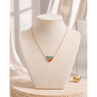 Kalung Liontin Hati Go2boho Desain Geometris Manik-Manik Pelangi Rantai Paduan Seng Berlapis Emas untuk Hadiah Harian Wanita
