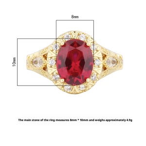 Bijoux exquis, écologiques, en cuivre plaqué or, pierre triple couleur rouge et verte en zircon de 8*10 mm, bague pour un style multicolore vibrant - Product Image 2