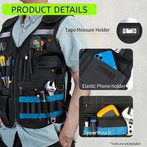 Vêtements de travail réfléchissants durables à plusieurs poches, sac à outils pour électriciens, matériel, protection de sécurité, gilet à outils - Product Image 5