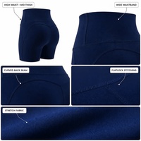 Shorts de sport pour femme bleu marine uni, taille haute, extensibles dans quatre directions, respirants et légers, pour la gym, le fitness, la course et les activités de plein air