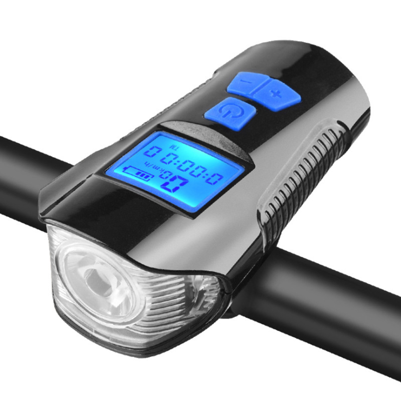 Waterproof Rainproof Speedometer Odometer Cycle Light 120db Horn Speaker USB Rechargeable Bike Front Light With Bicycle Computer