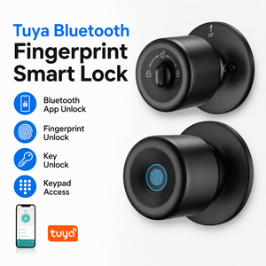 Tuya Fingerprint Smart Lock Ball <strong>Knob</strong> with Keypad Blue Ring Sensor 5 in 1 Unlock for Apartments Rentals Airbnb Offices - Product Image 2