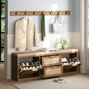 Banc à chaussures de rangement <span class=keywords><strong>avec</strong></span> <span class=keywords><strong>porte</strong></span>-<span class=keywords><strong>manteau</strong></span> mural - Product Image 4