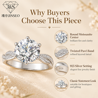 Bague JINSEO de style européen de luxe en argent sterling 925 plaqué rhodium, avec moissanite ronde de 3 carats, pour mariage, fiançailles, anniversaire