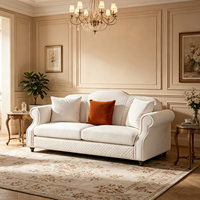 Canapé de luxe de style moderne haut de gamme pour hôtel, avec structure en bois massif, en cuir PU couleur crème, confortable pour salon