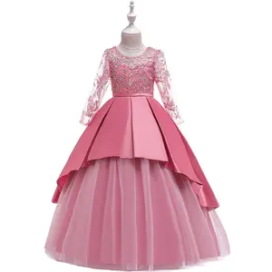Элегантное кружевное платье принцессы, детские платья с цветочной вышивкой для девочек, детские платья для рождественской вечеринки, красное бальное официальное платье