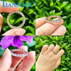 0.1ct 3mm redondo blanco moissanite anillo Eternity Band anillo 925 joyería de plata esterlina anillos compromiso boda citas regalo mujeres - Product Image 5