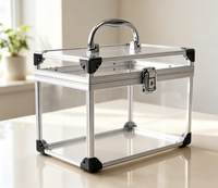 Boîte à cosmétiques portable de luxe en acrylique, transparente, avec organisateur en aluminium et étui de transport avec serrure
