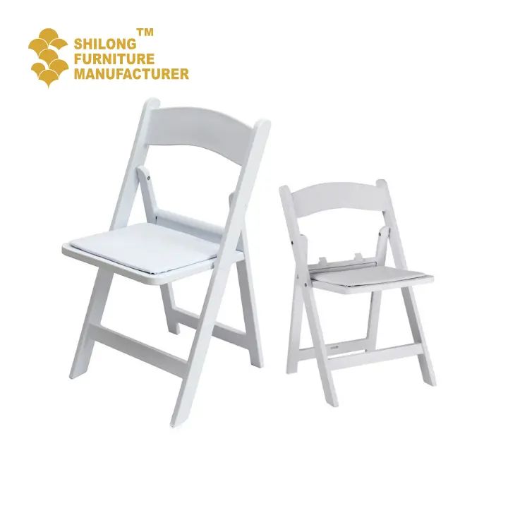 كرسي أبيض قابل للطي مقاوم للماء درجة عالية SL-ZDY-A008 مناسب للحفلات الخارجية والولائم آمن للأطفال من الراتنج