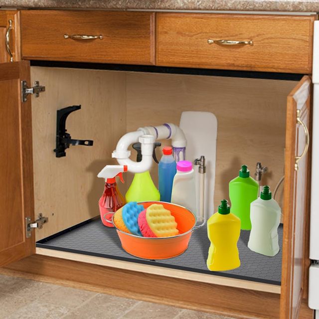 Modern 34*22 Inch Home Kitchen Silicone Sink Mat Flexible Waterproof Cabinet Tray Disifenction Surface
