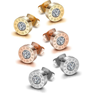 Bijoux de mode en gros 18k or Cz chiffres romains boucles d'oreilles en acier inoxydable classique Vintage boucles d'oreilles - Product Image 1