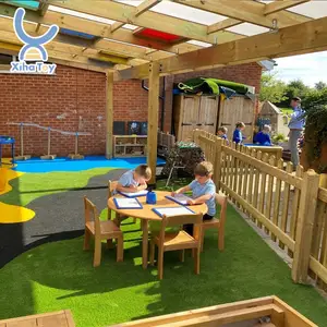 XIHA 유아 보육 놀이터 장비 나무 테이블과 의자 세트 어린이를위한 보육 유치원 유치원 야외 교실