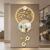 Peinture décorative d'entrée de luxe léger, style chinois moderne, motif kaki porte-bonheur, peinture murale 3D avec lampe, pour couloir et allée