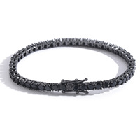 Chaîne Tennis 4mm en Zircon Noir, Argent, Or, Cuivre Noir, Collier Hip Hop à une rangée de CZ pour Hommes, Bijoux de Mode pour Rappeurs, Vente en Gros