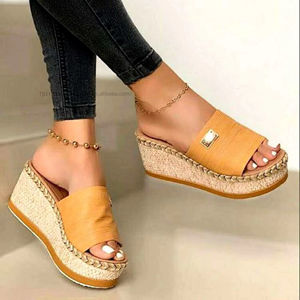 Spot Summer Women's <b>Shoes</b> Factory Wholesale Fashion Sandals Increase Wedge Rubber Outsole Slides Slippers for Woman - Product Image 3