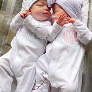 Conjunto de Ropa para Bebé Recién Nacido, 100% Algodón Peinado, con Ribete de Picot, <span class=keywords><strong>Pijama</strong></span>, Gorro, Personalizado, Traje de <span class=keywords><strong>Hospital</strong></span> para Bebé - Product Image 4