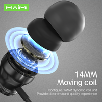 Maimi earphone musik aluminium hifi, headset stereo dalam telinga 3.5mm dengan mikrofon dan kabel untuk ponsel