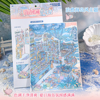 Autocollants mignons pour bricolage, paysage miniature de bord de mer : maison secrète en coquillage avec marqueurs de positionnement, 5 pièces par paquet