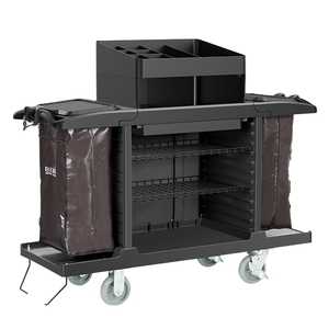 Chariot de <span class=keywords><strong>service</strong></span> et de nettoyage BAIYUN CLEANING AF08172A gris et jaune en PP avec deux portes pour le <span class=keywords><strong>service</strong></span> en chambre d'hôtel et la zone de <span class=keywords><strong>service</strong></span> des boissons - Product Image 1