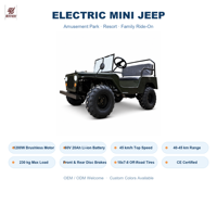 Mini-Jeep SUV électrique ou à essence, équipé d'une batterie lithium-ion, certifié CE, matériau en acier inoxydable d'origine