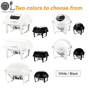 Set Perlengkapan Prasmanan Chafing Dish Stainless Steel Putih/Hitam Kelas Atas Grosir, Sistem Pemanas Alkohol Roll Top, Kontrol Suhu, Hemat Energi - Product Image 2