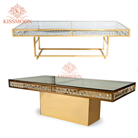 Table de réception rectangulaire royale, table moderne de luxe en acier inoxydable doré avec plateau en verre trempé, tables de mariage