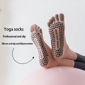 Chaussettes de yoga et de Pilates pour femmes LONGFEI, vente en gros, logo personnalisé, fabricant, chaussettes de yoga antidérapantes spéciales à cinq doigts - Product Image 2