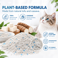 Litière pour chat en tofu et manioc, mélange de fibres végétales, agglomération rapide, faible poussière, contrôle des odeurs, anti-adhérence au fond, vente en gros OEM