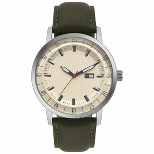 Montre chronographe pour homme en cuir vert avec mouvement à quartz, résistance à l'eau 10m, cadran en verre, boîtier argenté, bracelet <span class=keywords><strong>beige</strong></span> 22mm - Product Image 5